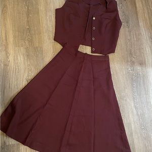 1930s Burgundy Cropped Vest & Skirt Set